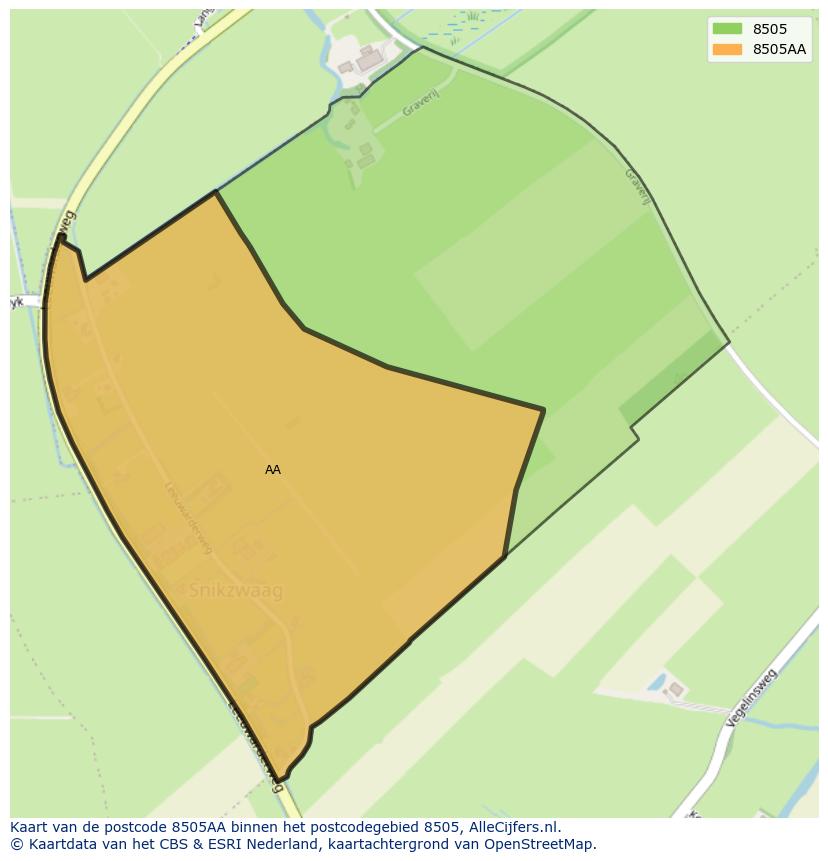 Afbeelding van het postcodegebied 8505 AA op de kaart.