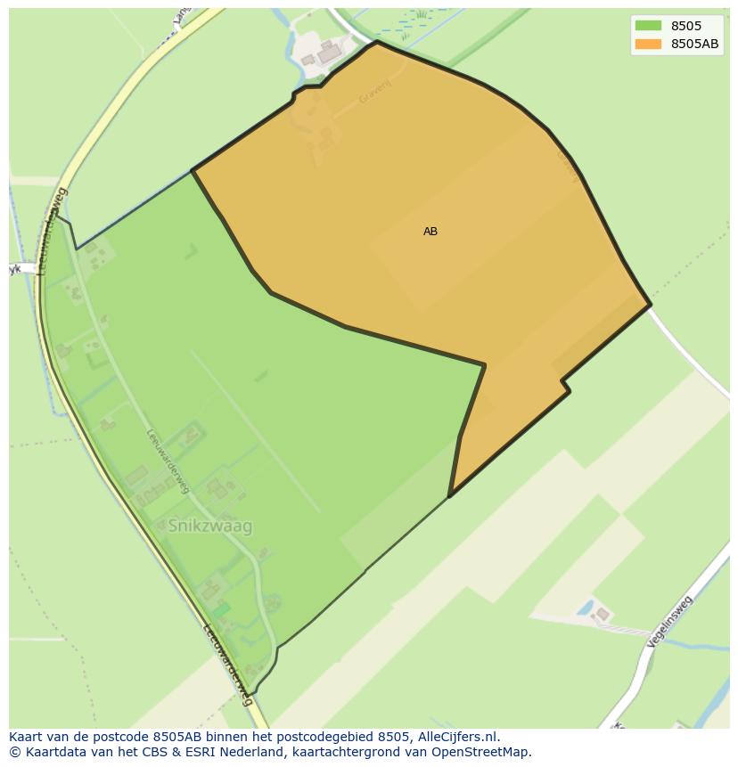 Afbeelding van het postcodegebied 8505 AB op de kaart.