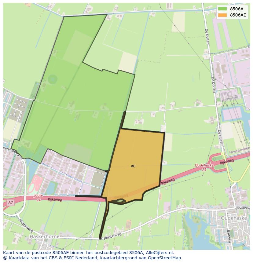 Afbeelding van het postcodegebied 8506 AE op de kaart.