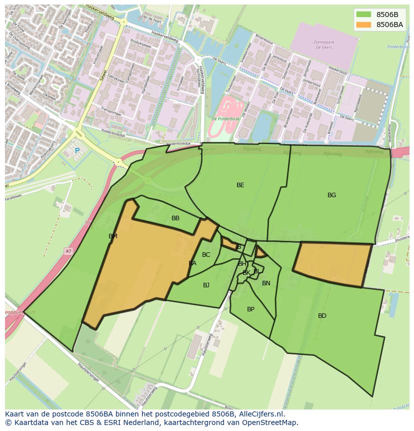 Afbeelding van het postcodegebied 8506 BA op de kaart.