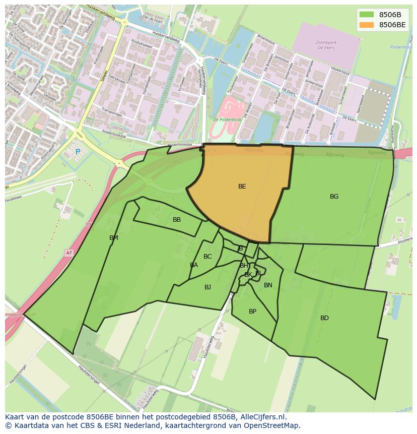 Afbeelding van het postcodegebied 8506 BE op de kaart.