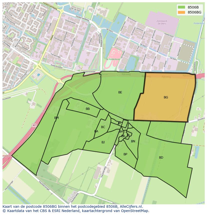 Afbeelding van het postcodegebied 8506 BG op de kaart.