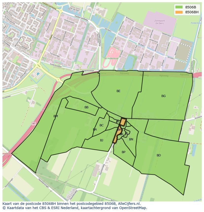 Afbeelding van het postcodegebied 8506 BH op de kaart.