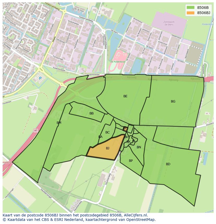 Afbeelding van het postcodegebied 8506 BJ op de kaart.