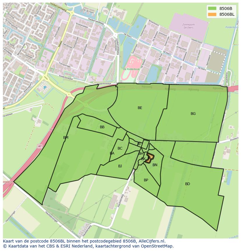 Afbeelding van het postcodegebied 8506 BL op de kaart.