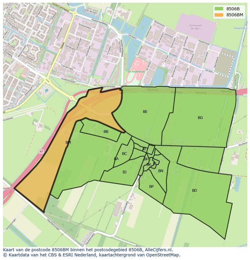 Afbeelding van het postcodegebied 8506 BM op de kaart.