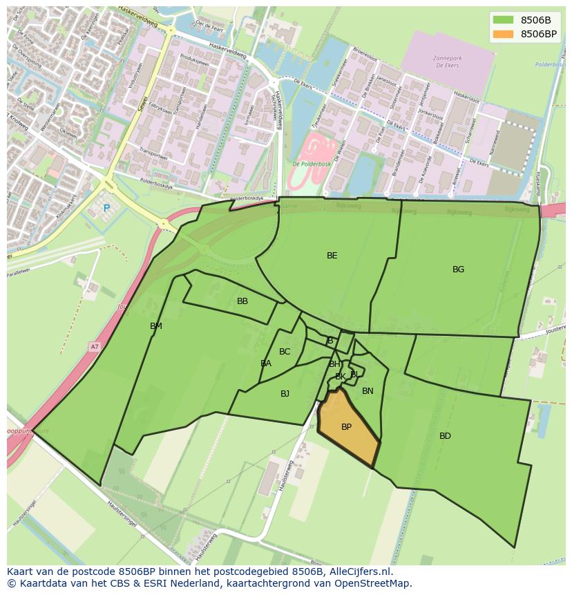 Afbeelding van het postcodegebied 8506 BP op de kaart.