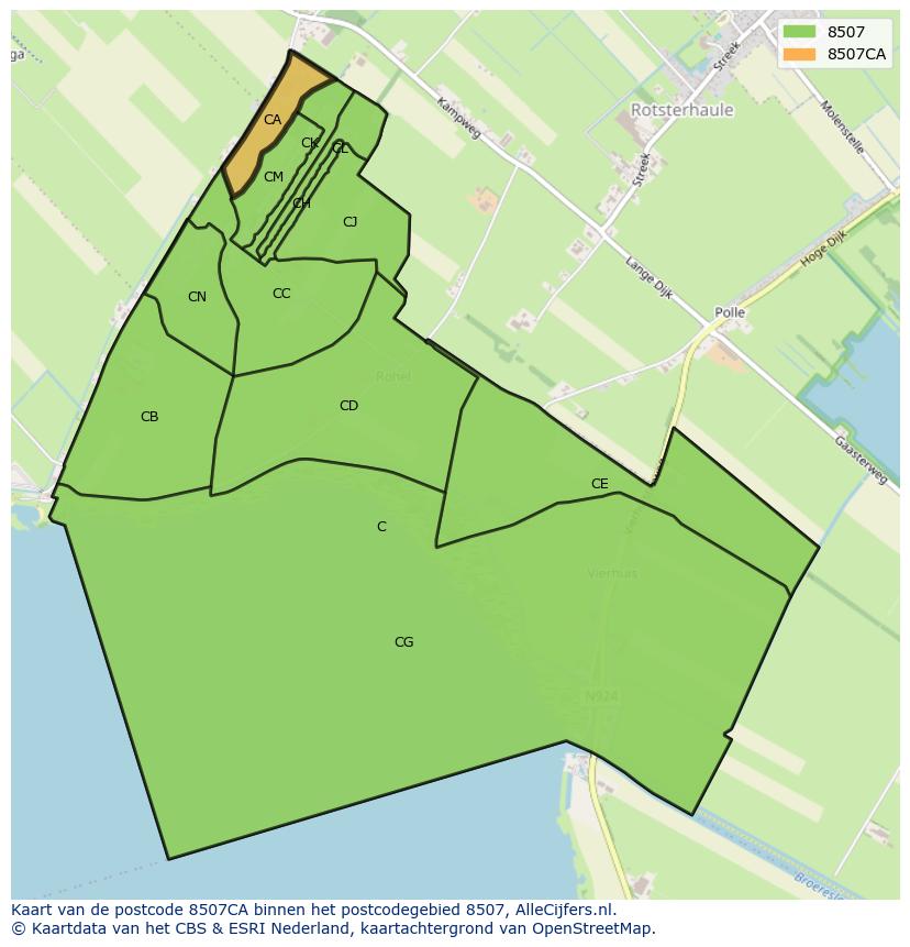 Afbeelding van het postcodegebied 8507 CA op de kaart.