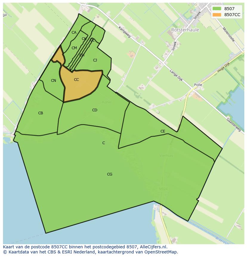 Afbeelding van het postcodegebied 8507 CC op de kaart.