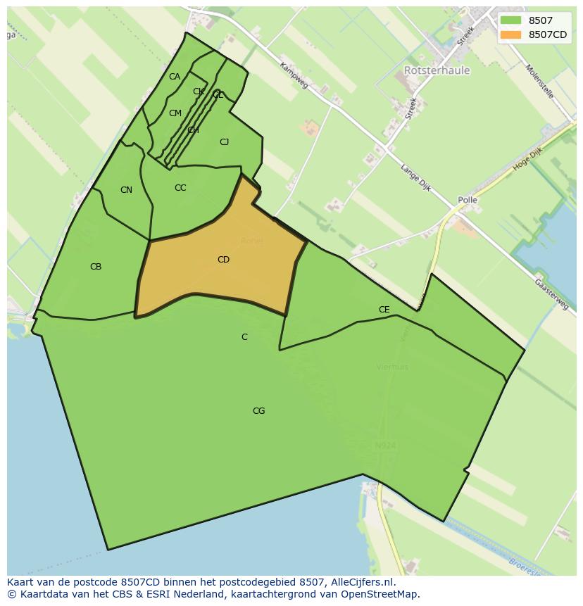 Afbeelding van het postcodegebied 8507 CD op de kaart.