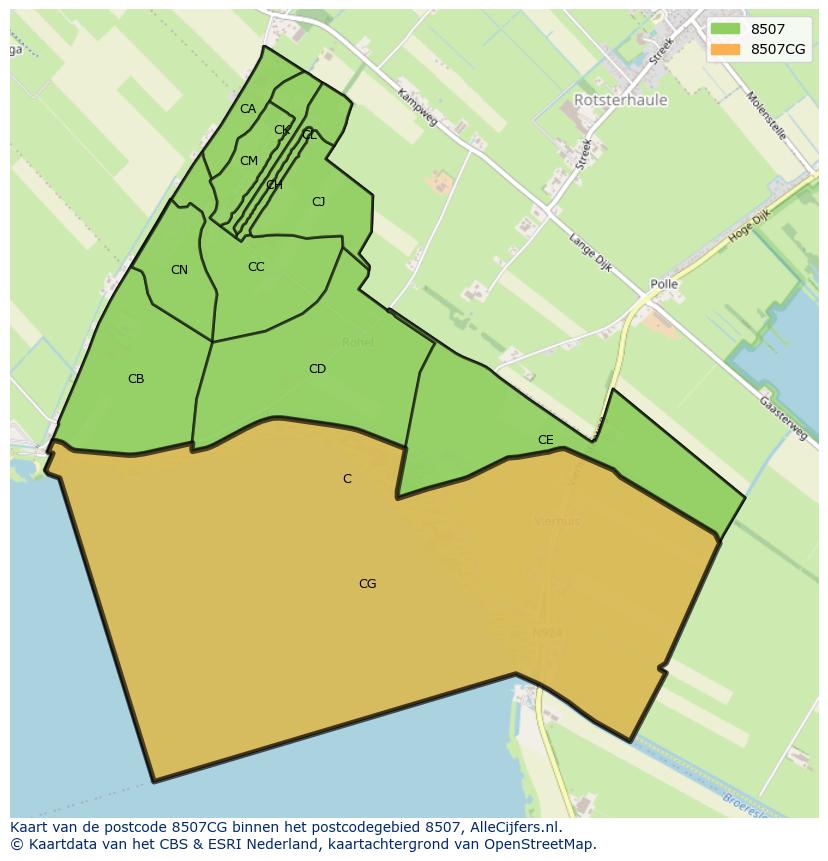 Afbeelding van het postcodegebied 8507 CG op de kaart.