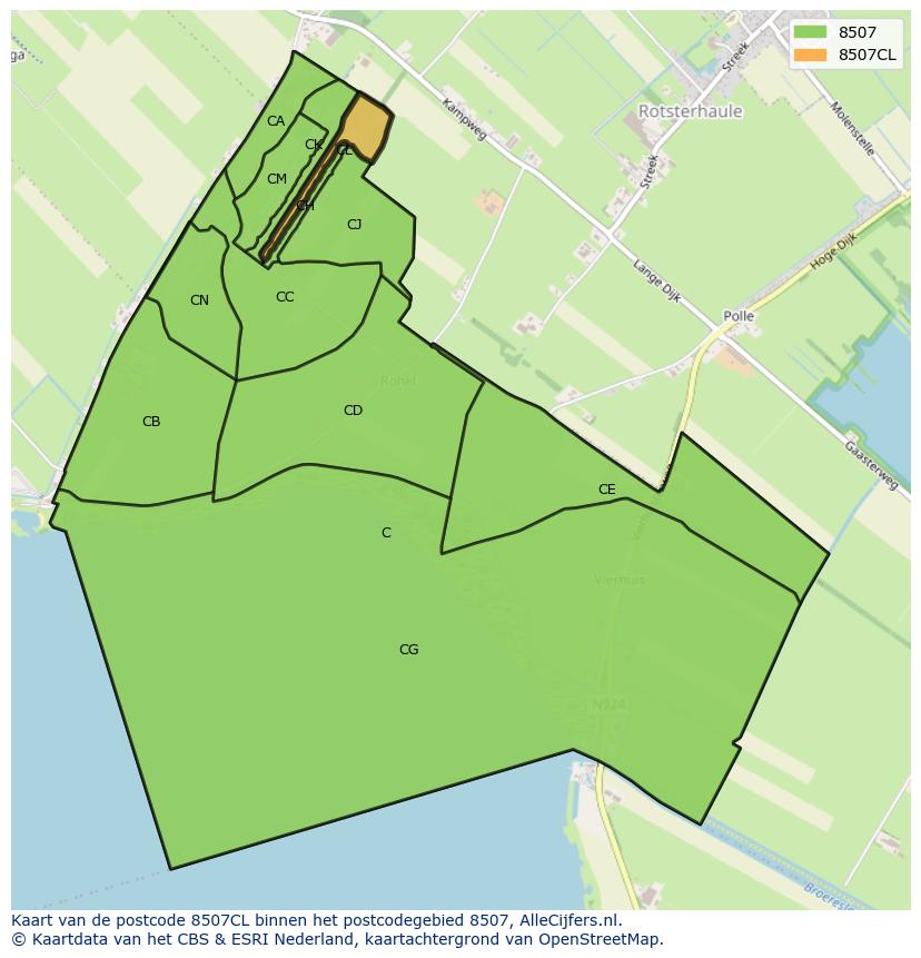 Afbeelding van het postcodegebied 8507 CL op de kaart.