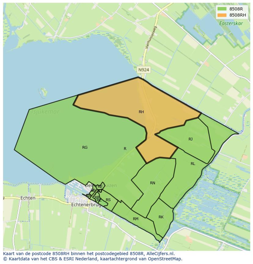 Afbeelding van het postcodegebied 8508 RH op de kaart.