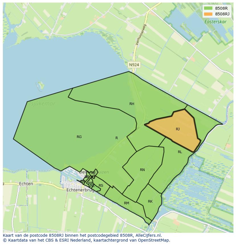 Afbeelding van het postcodegebied 8508 RJ op de kaart.