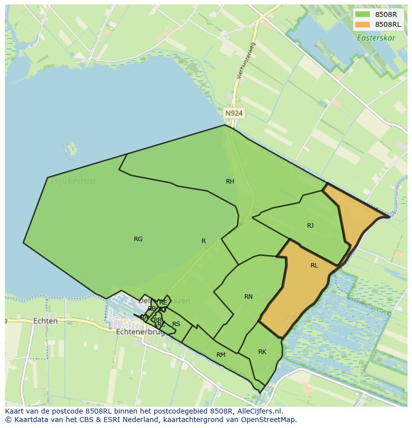 Afbeelding van het postcodegebied 8508 RL op de kaart.