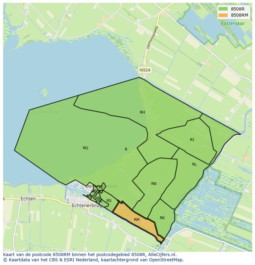 Afbeelding van het postcodegebied 8508 RM op de kaart.