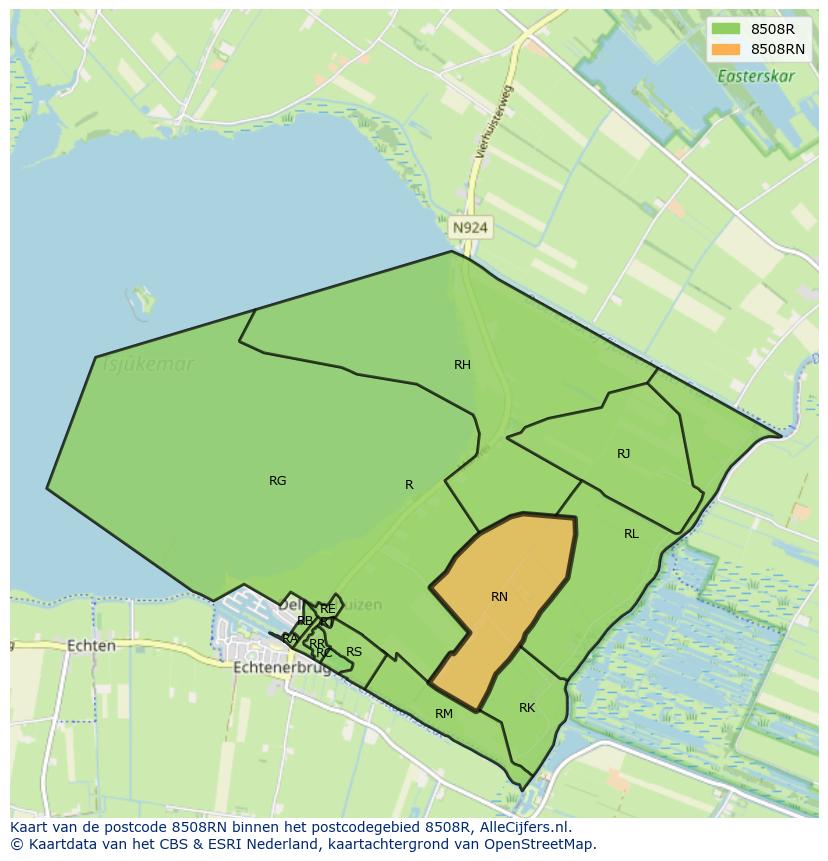Afbeelding van het postcodegebied 8508 RN op de kaart.