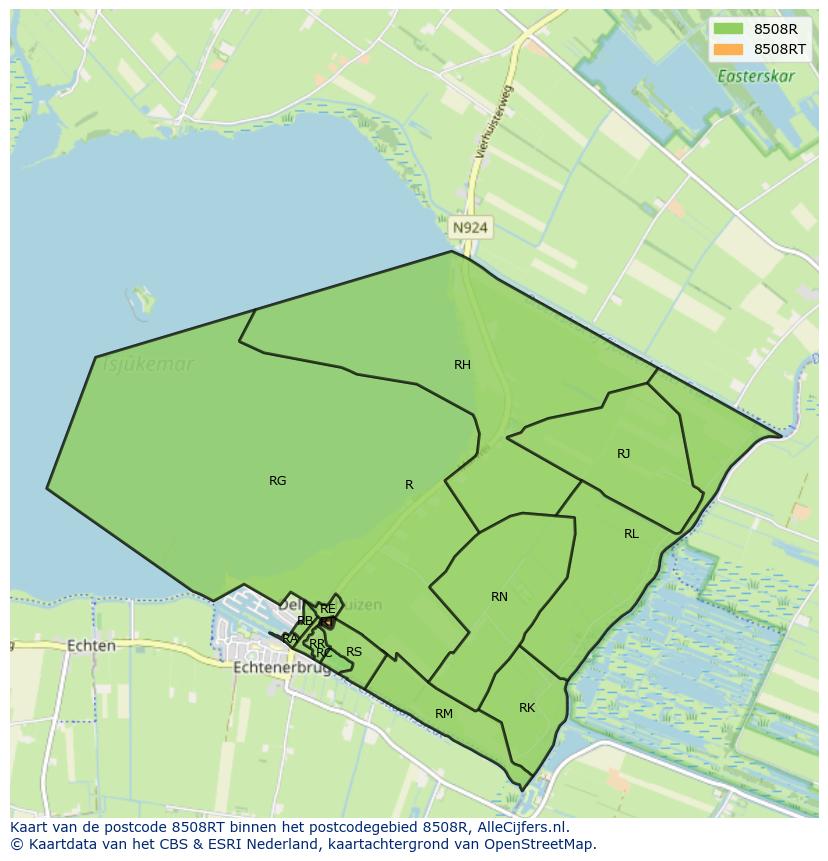 Afbeelding van het postcodegebied 8508 RT op de kaart.