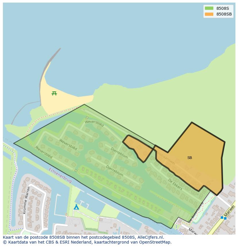 Afbeelding van het postcodegebied 8508 SB op de kaart.