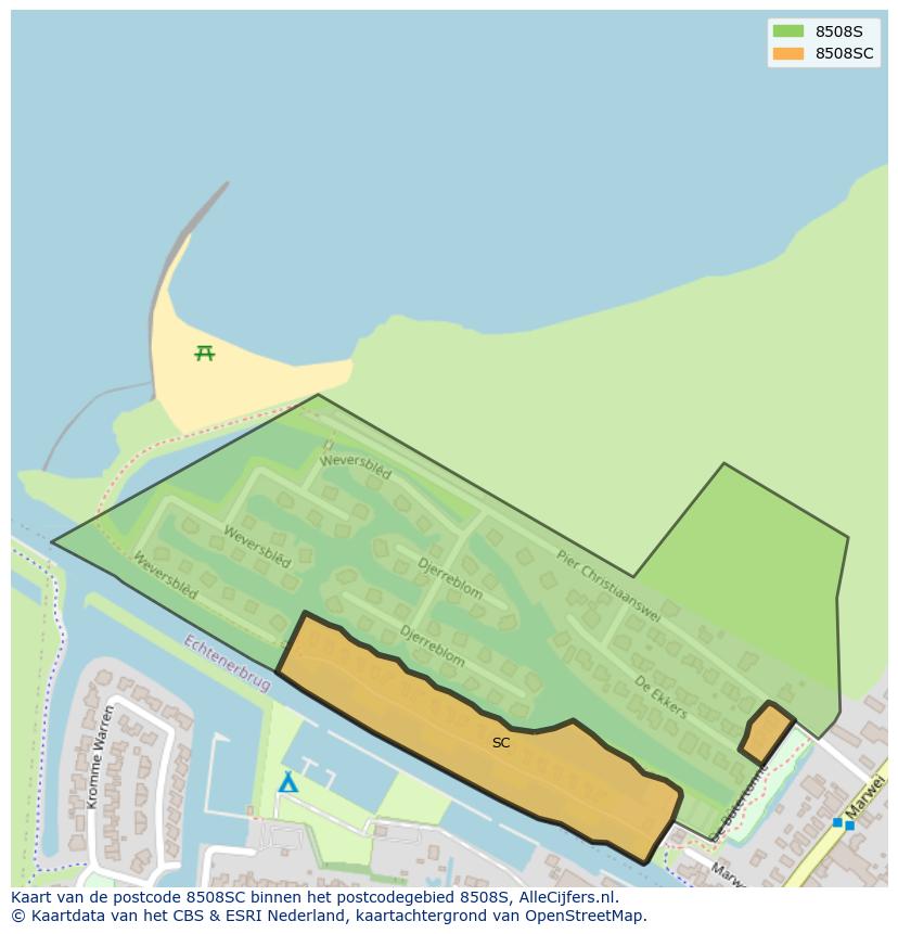 Afbeelding van het postcodegebied 8508 SC op de kaart.