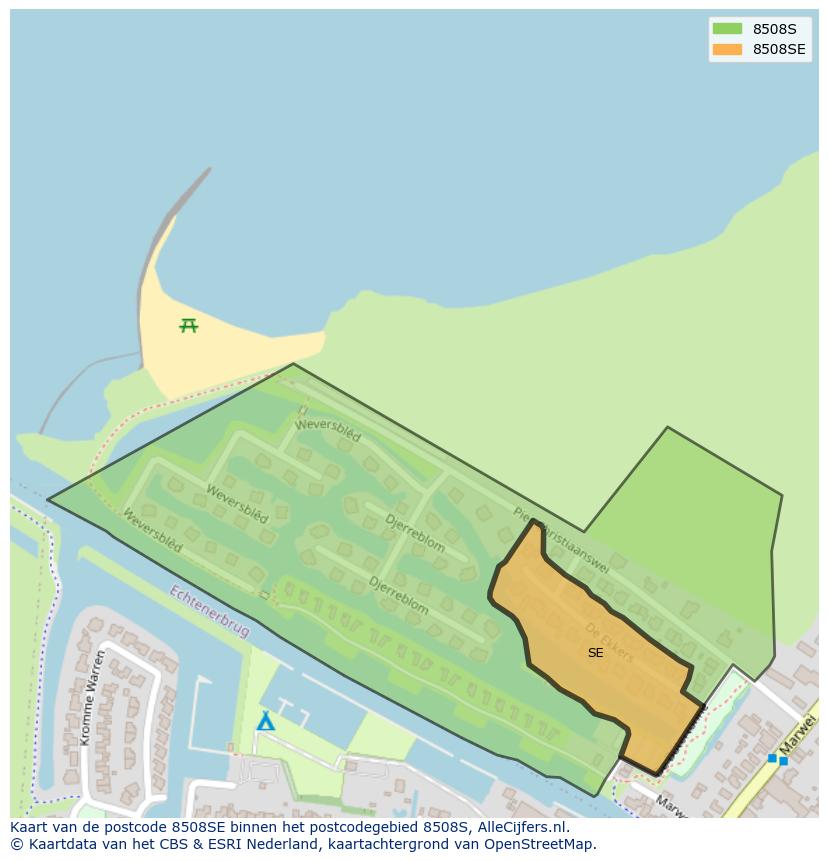 Afbeelding van het postcodegebied 8508 SE op de kaart.