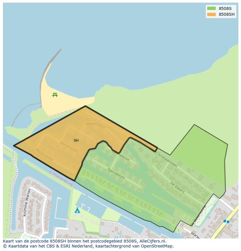 Afbeelding van het postcodegebied 8508 SH op de kaart.