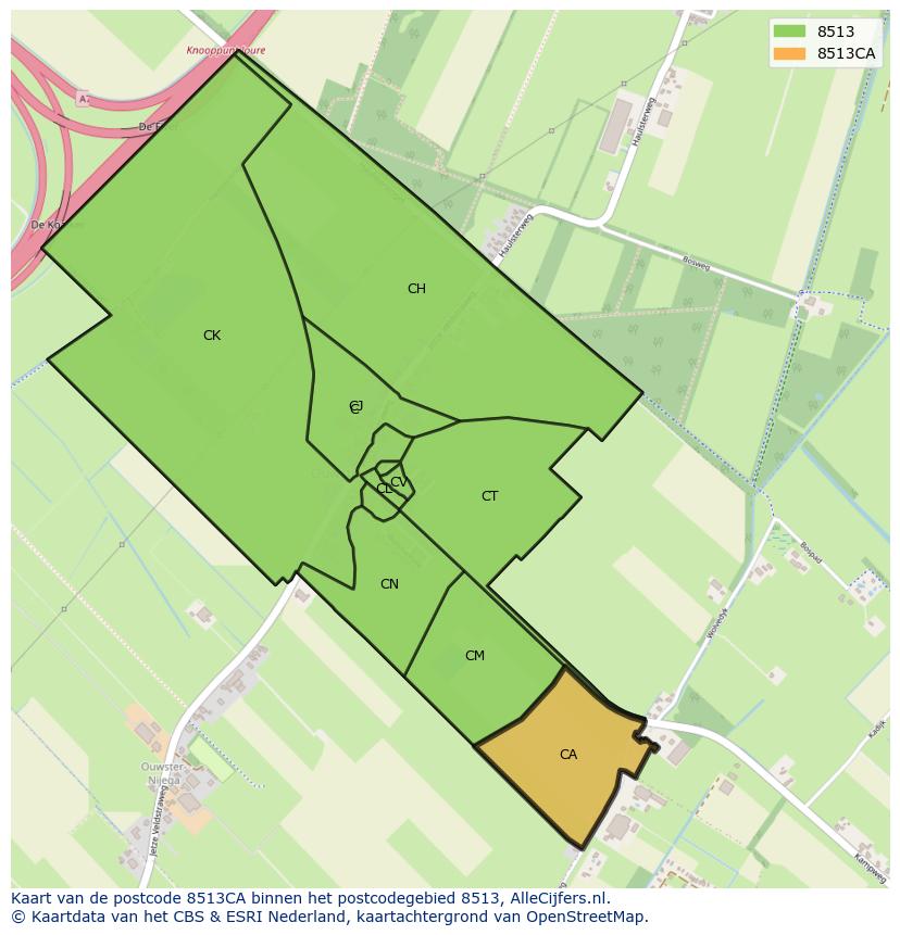 Afbeelding van het postcodegebied 8513 CA op de kaart.
