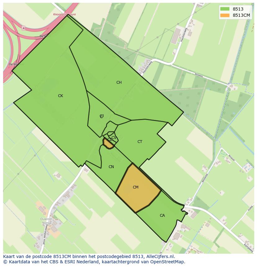 Afbeelding van het postcodegebied 8513 CM op de kaart.