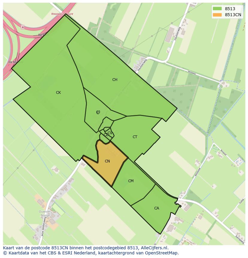 Afbeelding van het postcodegebied 8513 CN op de kaart.