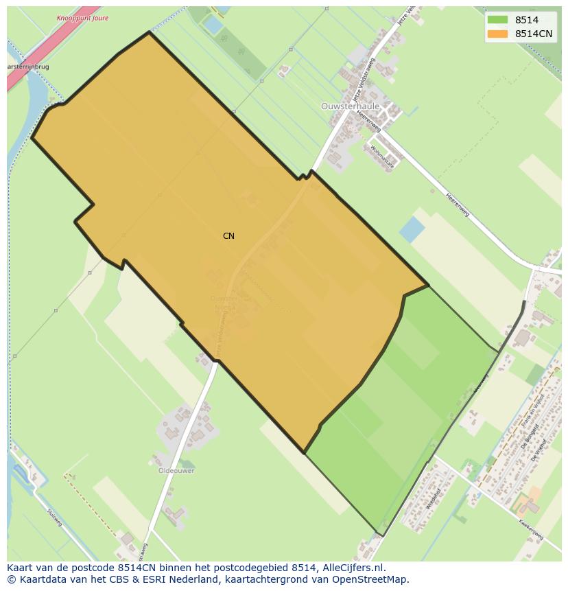Afbeelding van het postcodegebied 8514 CN op de kaart.