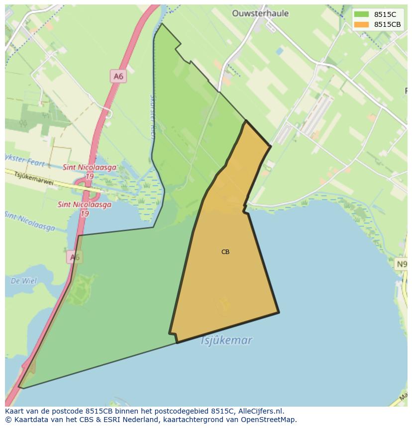 Afbeelding van het postcodegebied 8515 CB op de kaart.
