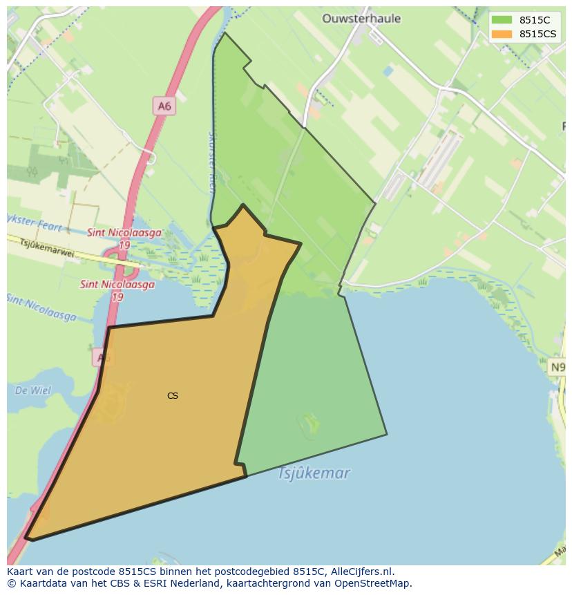 Afbeelding van het postcodegebied 8515 CS op de kaart.