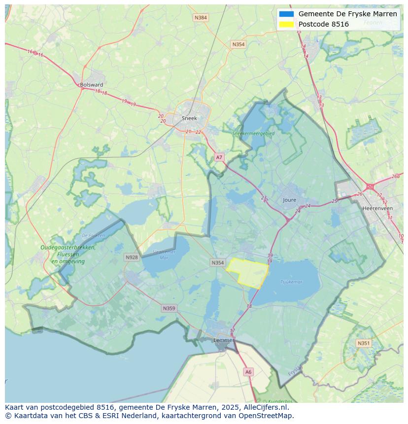 Afbeelding van het postcodegebied 8516 op de kaart.