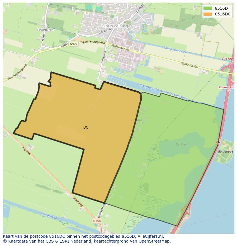 Afbeelding van het postcodegebied 8516 DC op de kaart.