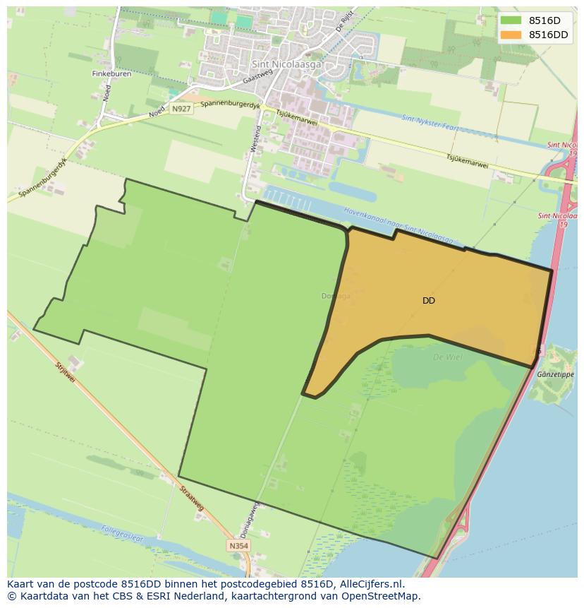 Afbeelding van het postcodegebied 8516 DD op de kaart.