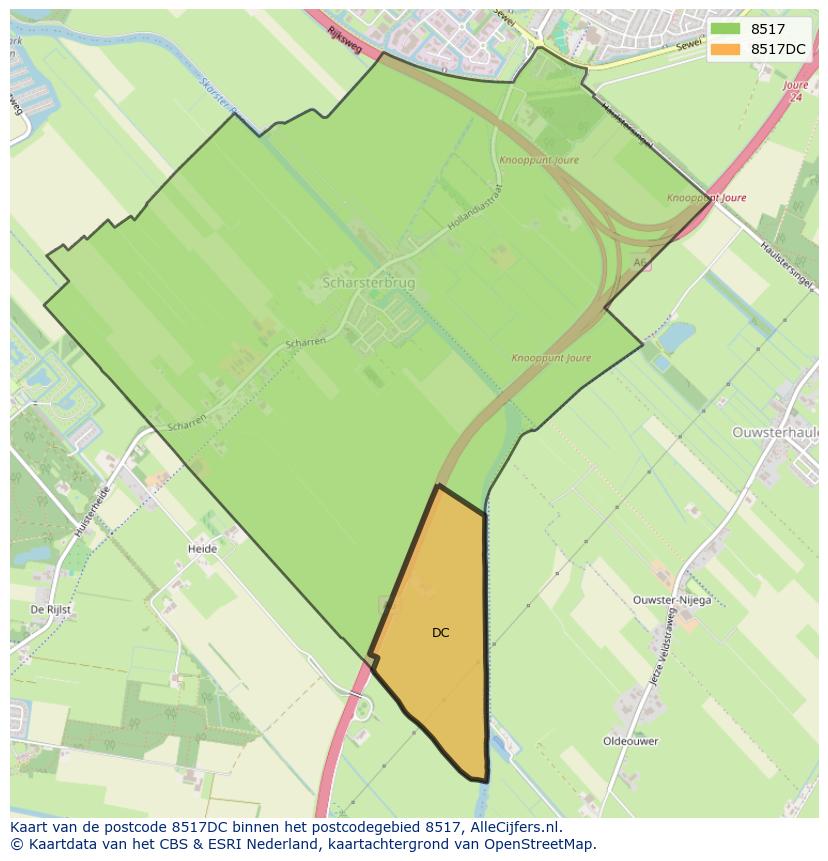 Afbeelding van het postcodegebied 8517 DC op de kaart.