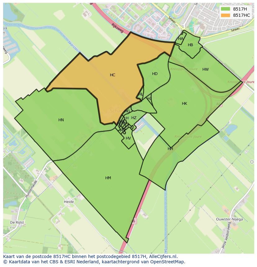 Afbeelding van het postcodegebied 8517 HC op de kaart.