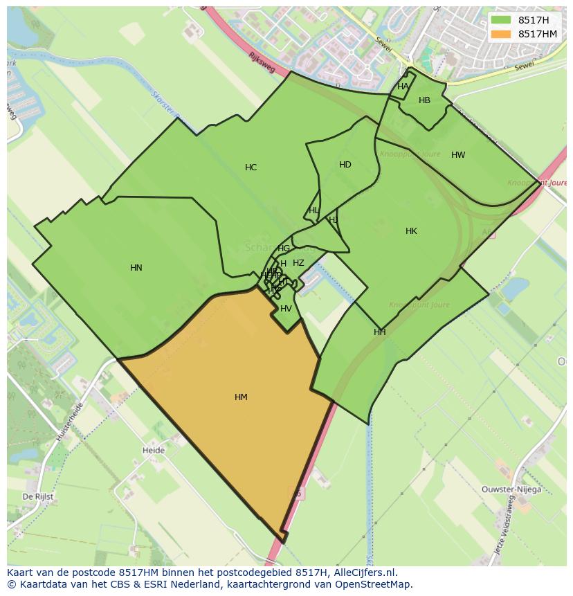 Afbeelding van het postcodegebied 8517 HM op de kaart.