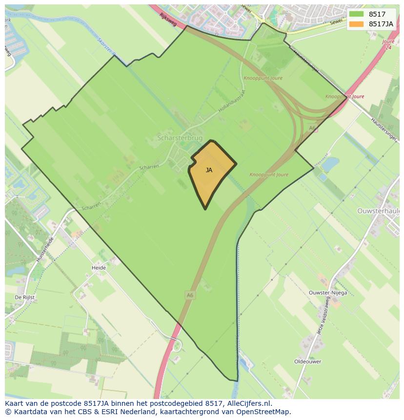 Afbeelding van het postcodegebied 8517 JA op de kaart.