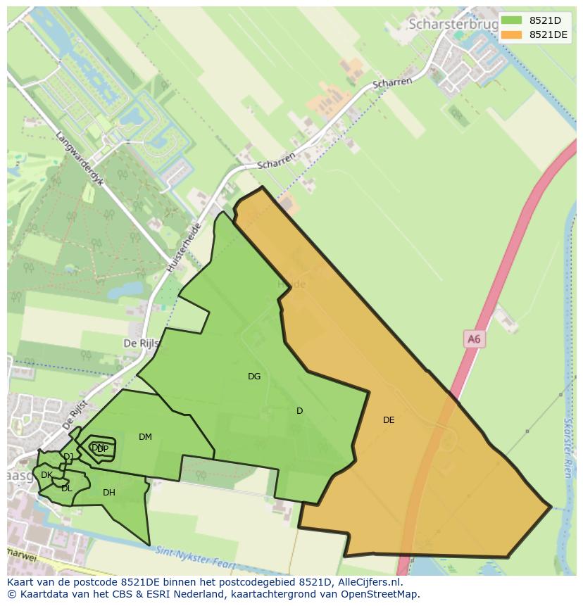 Afbeelding van het postcodegebied 8521 DE op de kaart.