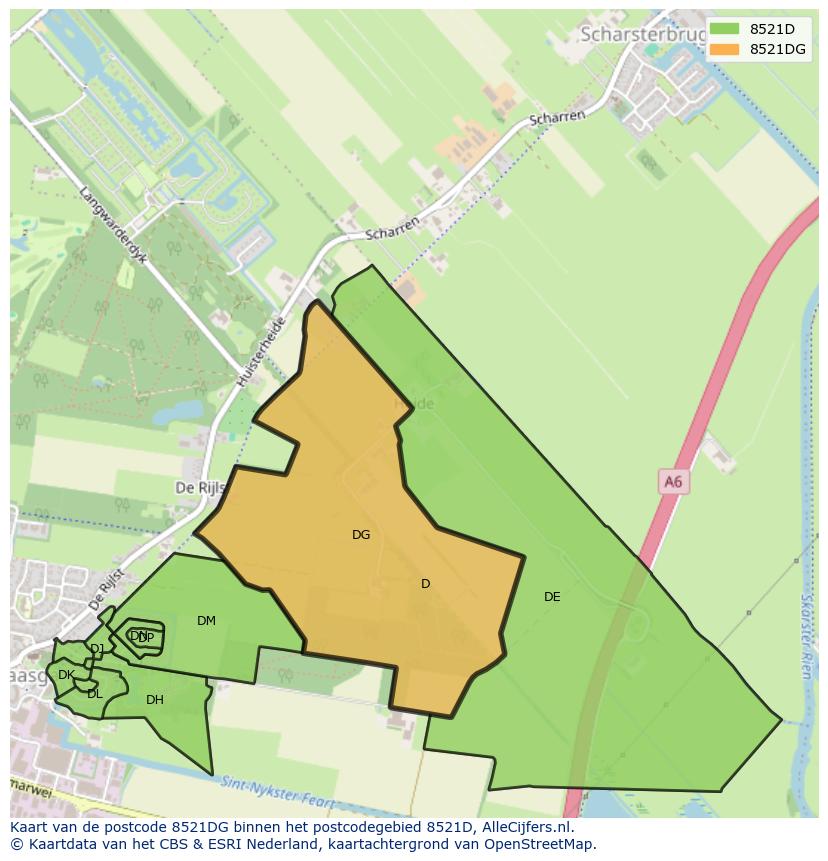 Afbeelding van het postcodegebied 8521 DG op de kaart.
