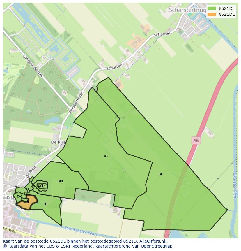 Afbeelding van het postcodegebied 8521 DL op de kaart.