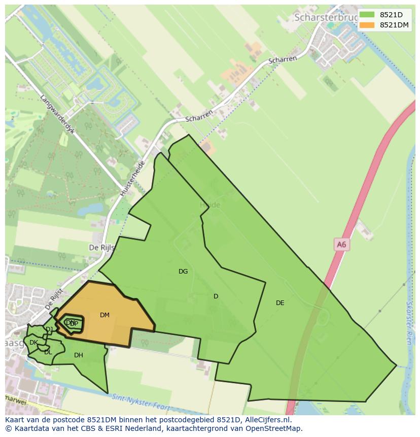 Afbeelding van het postcodegebied 8521 DM op de kaart.