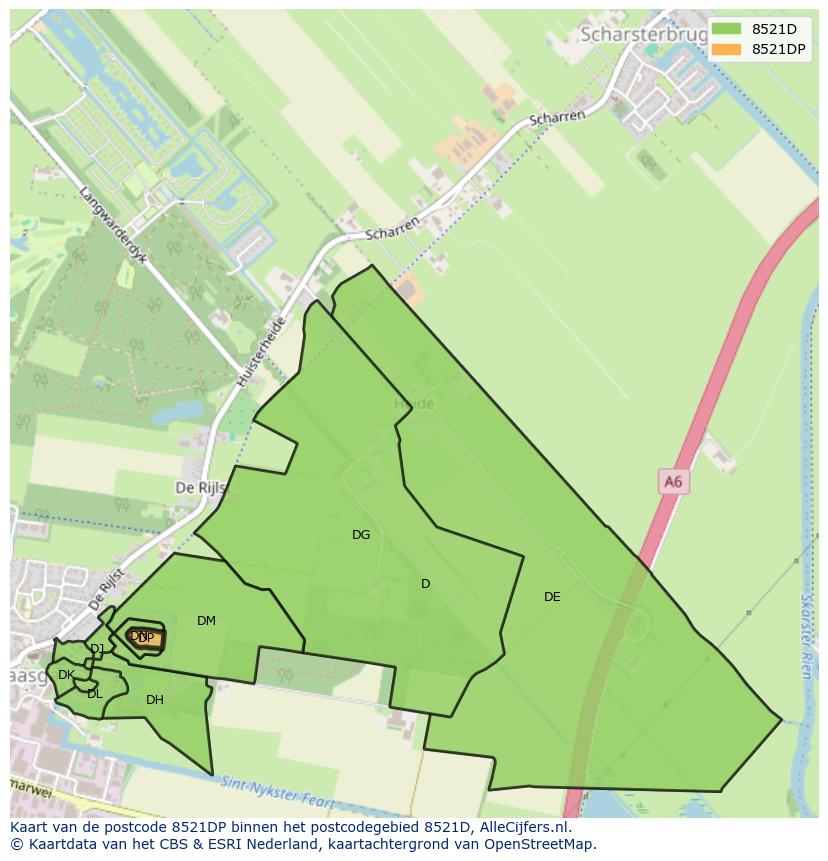 Afbeelding van het postcodegebied 8521 DP op de kaart.
