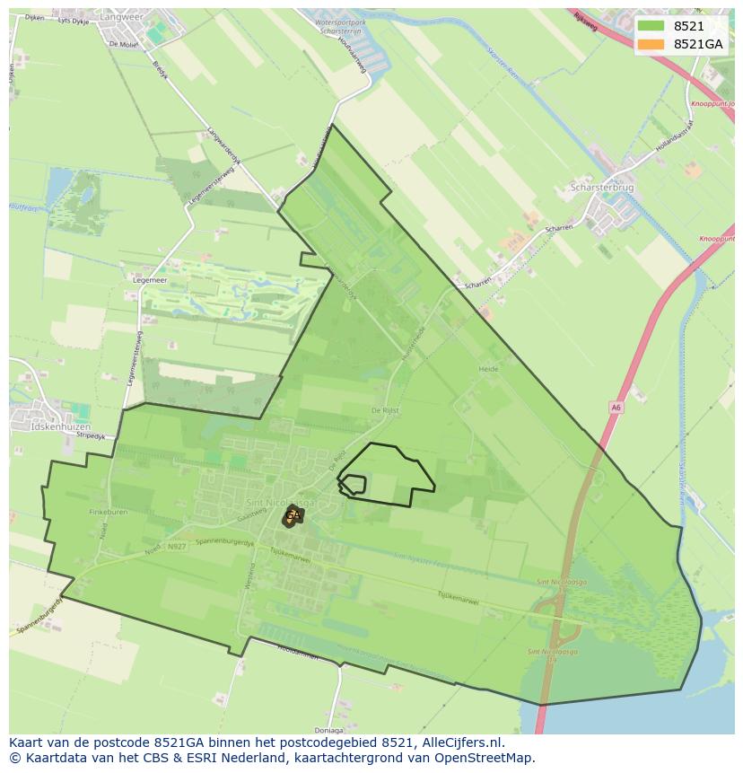 Afbeelding van het postcodegebied 8521 GA op de kaart.