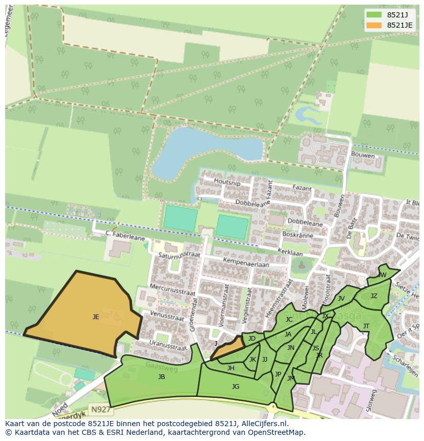 Afbeelding van het postcodegebied 8521 JE op de kaart.