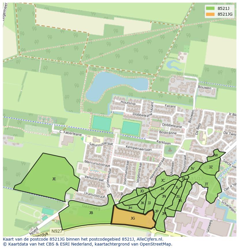 Afbeelding van het postcodegebied 8521 JG op de kaart.