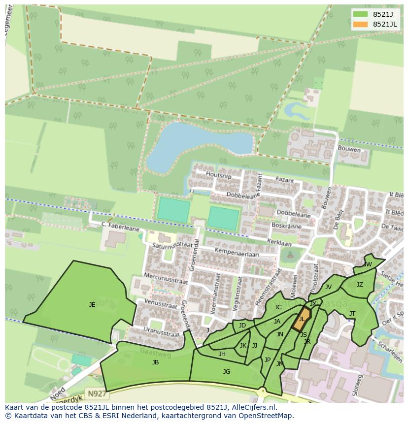 Afbeelding van het postcodegebied 8521 JL op de kaart.