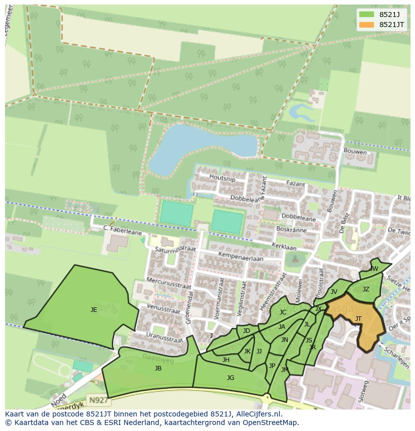 Afbeelding van het postcodegebied 8521 JT op de kaart.