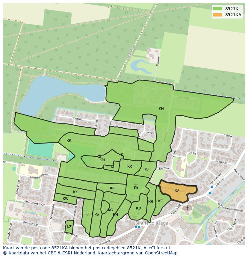 Afbeelding van het postcodegebied 8521 KA op de kaart.
